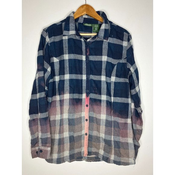 Stillwater Supply Co Women's XL Plaid Reworked Lace Ombre Dyed Camping Shirt - Picture 1 of 10